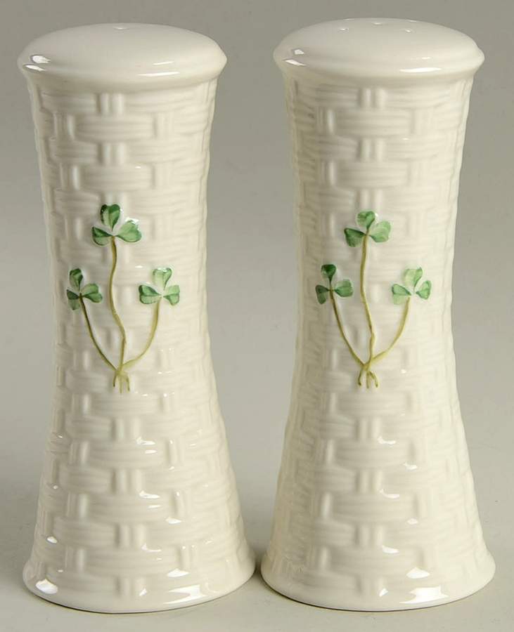 Shamrock Tall Salt & Pepper Set by Belleek Pottery (Ireland)-1