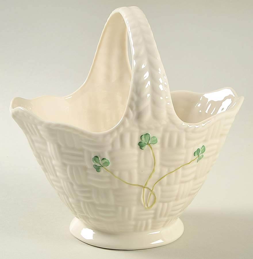 Shamrock 6" Handled Basket by Belleek Pottery (Ireland)-1