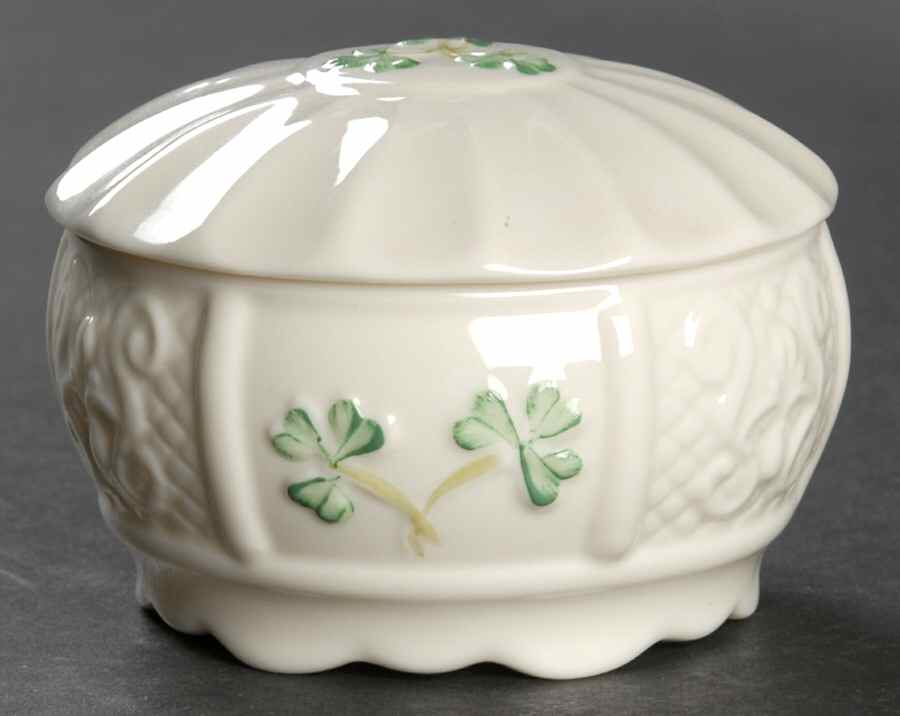 Shamrock Trinket Box & Lid by Belleek Pottery (Ireland)-1