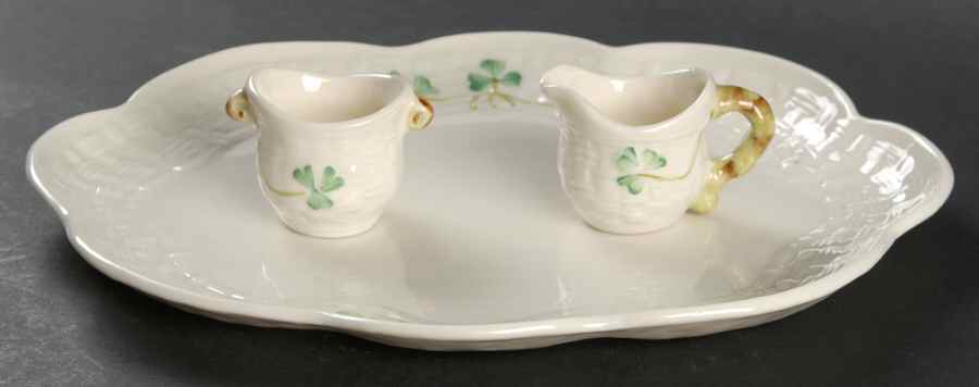 Shamrock Miniature Creamer Open Sugar Tray Set by Belleek Pottery (Ireland)-1