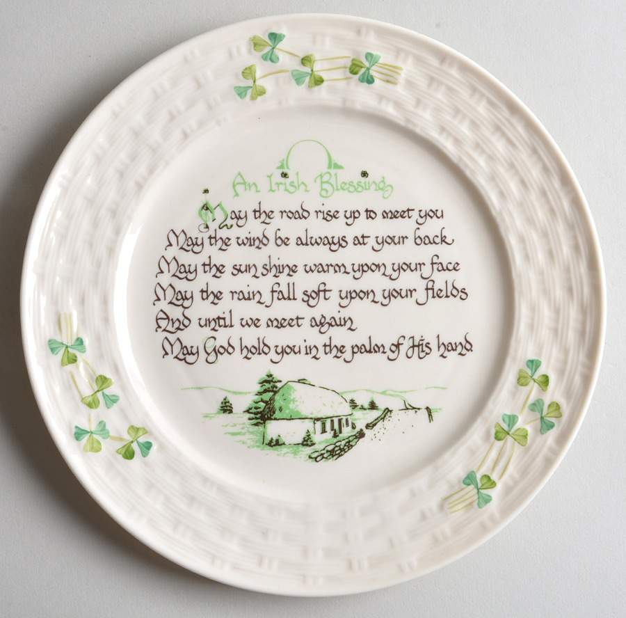Shamrock 8" Irish Blessing Plate by Belleek Pottery (Ireland)-1