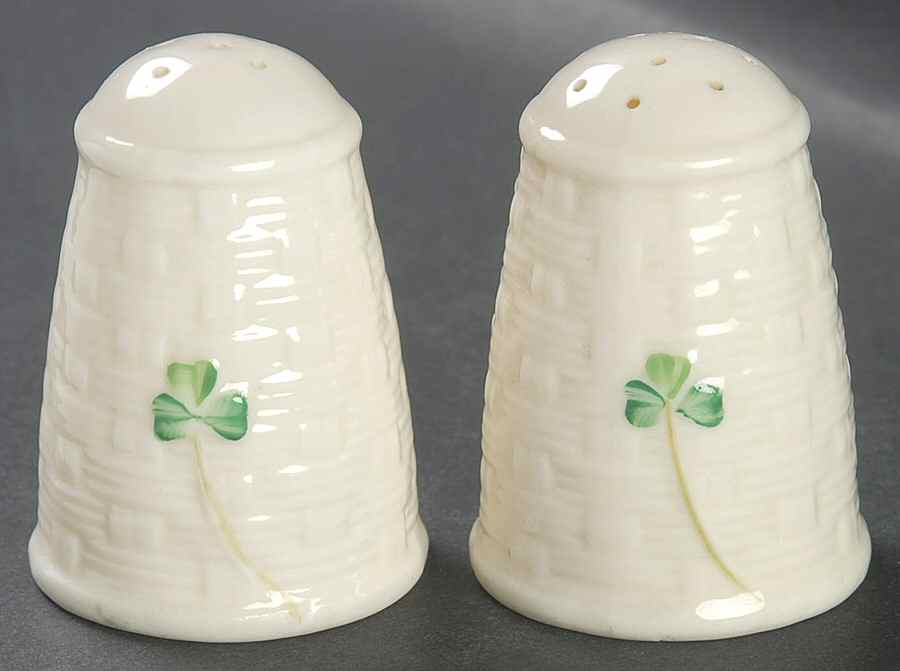 Shamrock Salt & Pepper Set by Belleek Pottery (Ireland)-1