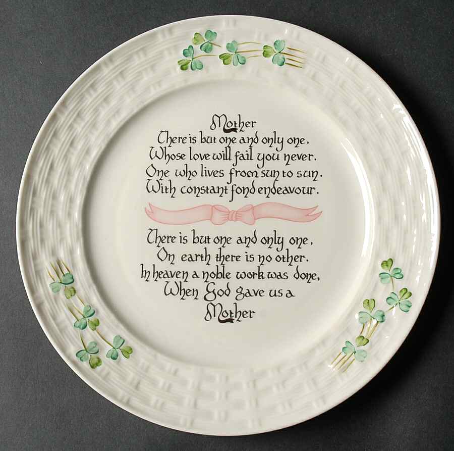 Shamrock 8" Mother's Blessing Plate by Belleek Pottery (Ireland)-1