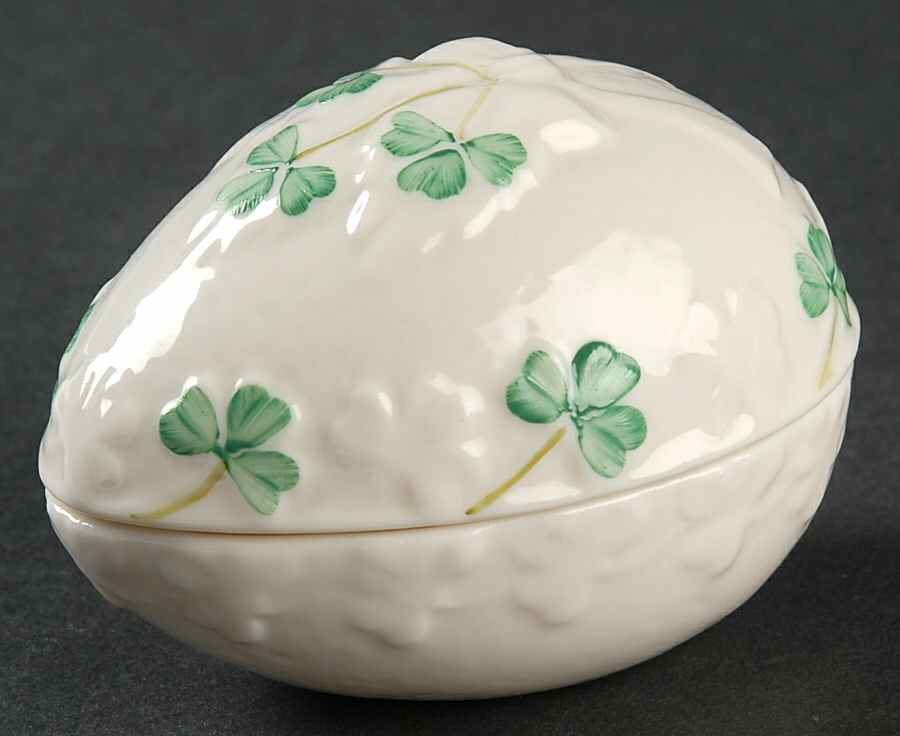 Shamrock 3" Egg Box & Lid by Belleek Pottery (Ireland)-1