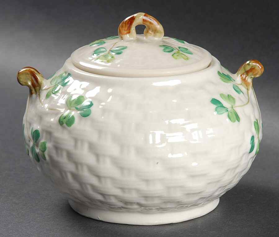 Shamrock Sugar Bowl & Lid by Belleek Pottery (Ireland)-1