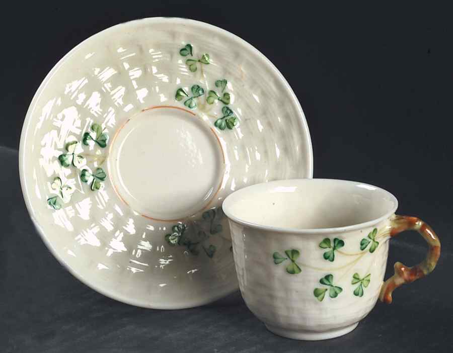 Shamrock Flat Demitasse Cup & Saucer Set by Belleek Pottery (Ireland)-1