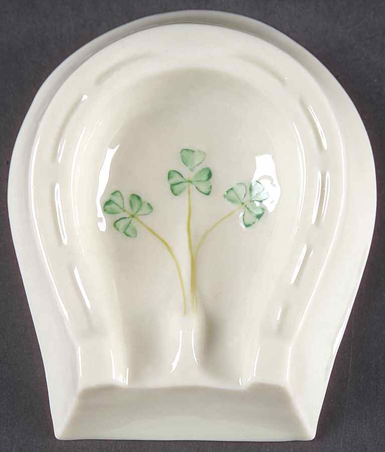 Shamrock 4" Horseshoe Ashtray by Belleek Pottery (Ireland)-1