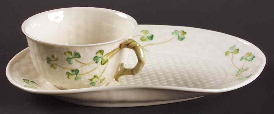 Shamrock Snack Plate & Cup Set by Belleek Pottery (Ireland)-1