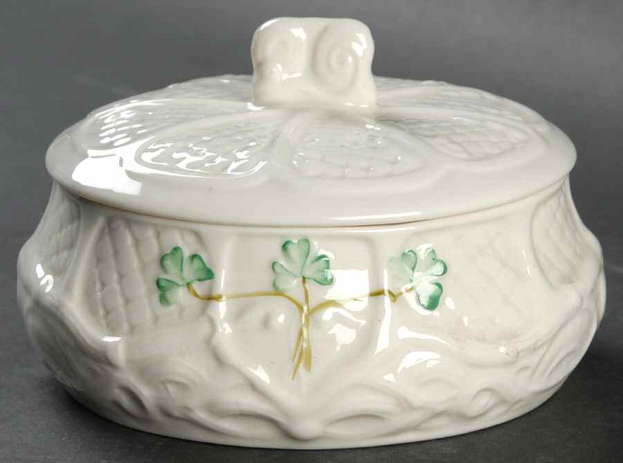 Shamrock 4" Round Box & Lid by Belleek Pottery (Ireland)-1