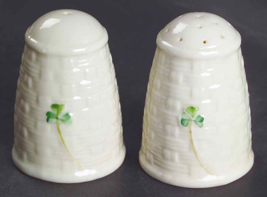 Shamrock Salt & Pepper Set by Belleek Pottery (Ireland)-1