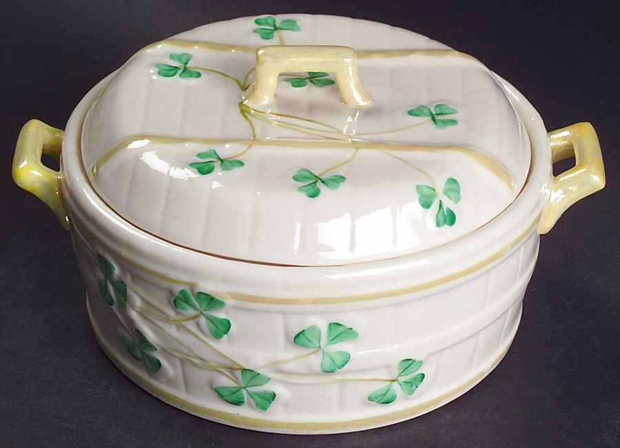 Shamrock Butter Tub & Lid by Belleek Pottery (Ireland)-1