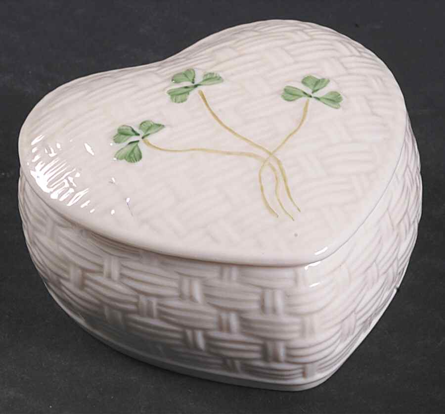 Shamrock Heart Shape Box & Lid by Belleek Pottery (Ireland)-1