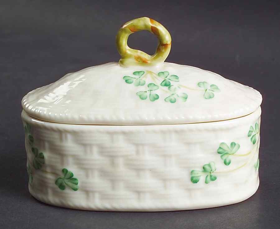 Shamrock Trinket Box with Lid by Belleek Pottery (Ireland)-1