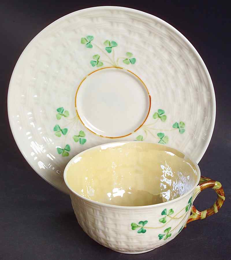 Shamrock Flat Cup & Saucer Set by Belleek Pottery (Ireland)-1