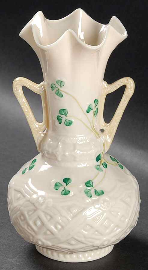 Shamrock 6" Harp Vase by Belleek Pottery (Ireland)-1