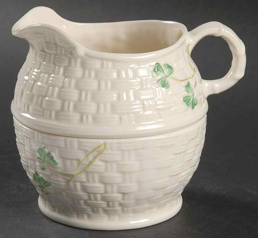 Shamrock Family Stacking Creamer & Open Sugar by Belleek Pottery (Ireland)-1