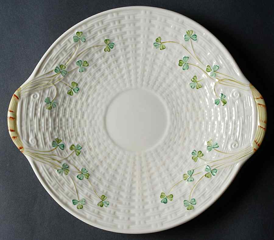 Shamrock Handled Cake Plate by Belleek Pottery (Ireland)-1