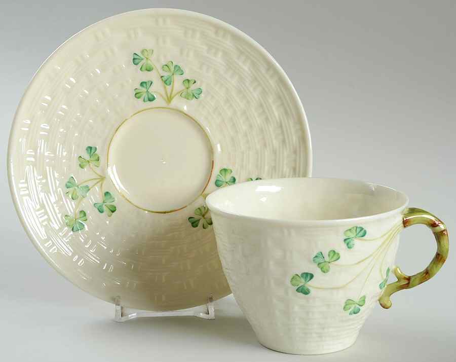 Shamrock Flat Cup & Saucer Set by Belleek Pottery (Ireland)-1