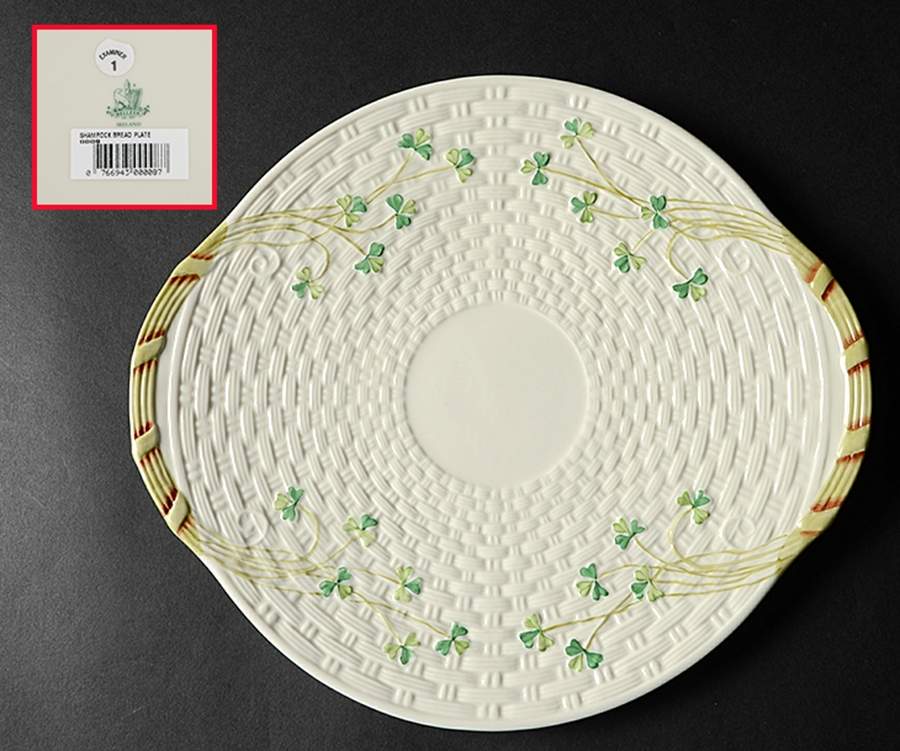 Shamrock Handled Cake Plate by Belleek Pottery (Ireland)-1