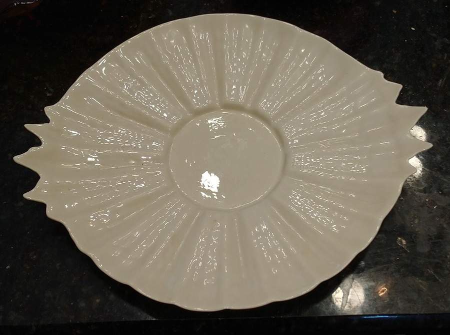 Tridacna White Handled Cake Plate by Belleek Pottery (Ireland)-1