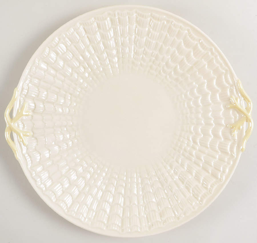 Tridacna White Handled Cake Plate by Belleek Pottery (Ireland)-1