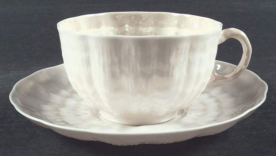 Tridacna White Flat Cup & Saucer Set by Belleek Pottery (Ireland)-1