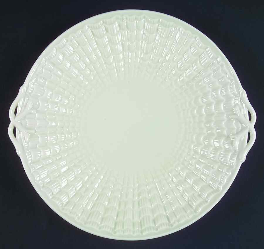 Tridacna White Handled Cake Plate by Belleek Pottery (Ireland)-1