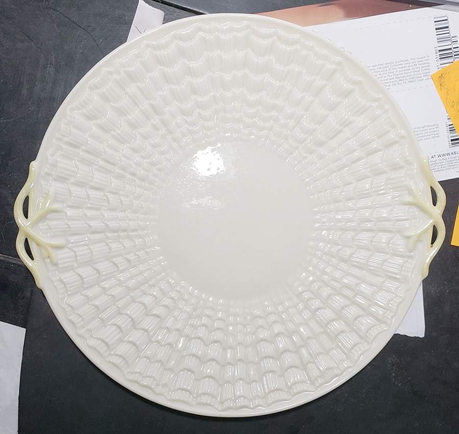 Tridacna White Handled Cake Plate by Belleek Pottery (Ireland)-1