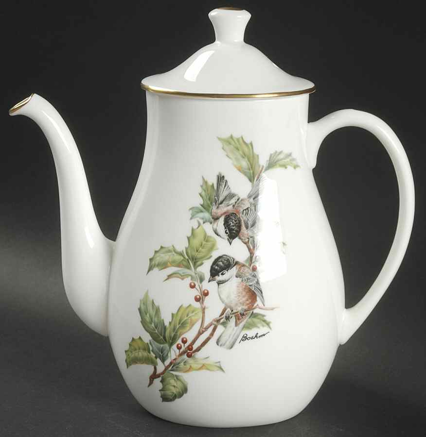 Chickadee & Holly Coffee Pot & Lid by Boehm-1