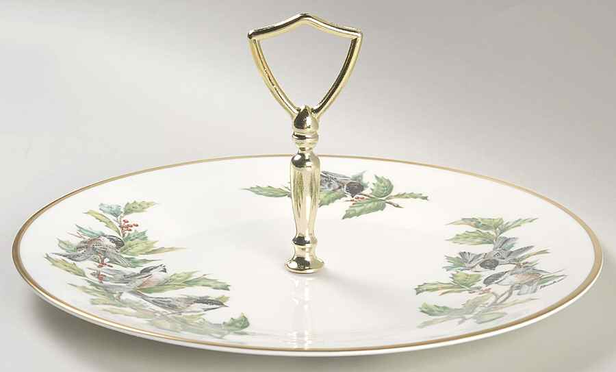 Chickadee & Holly Round Serving Plate with Handle (DP) by Boehm-1