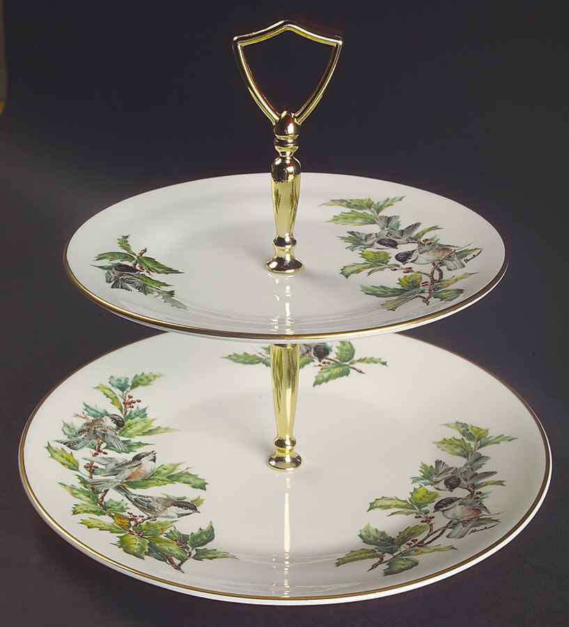 Chickadee & Holly 2 Tiered Serving Tray (Dinner & Salad Plate) by Boehm-1
