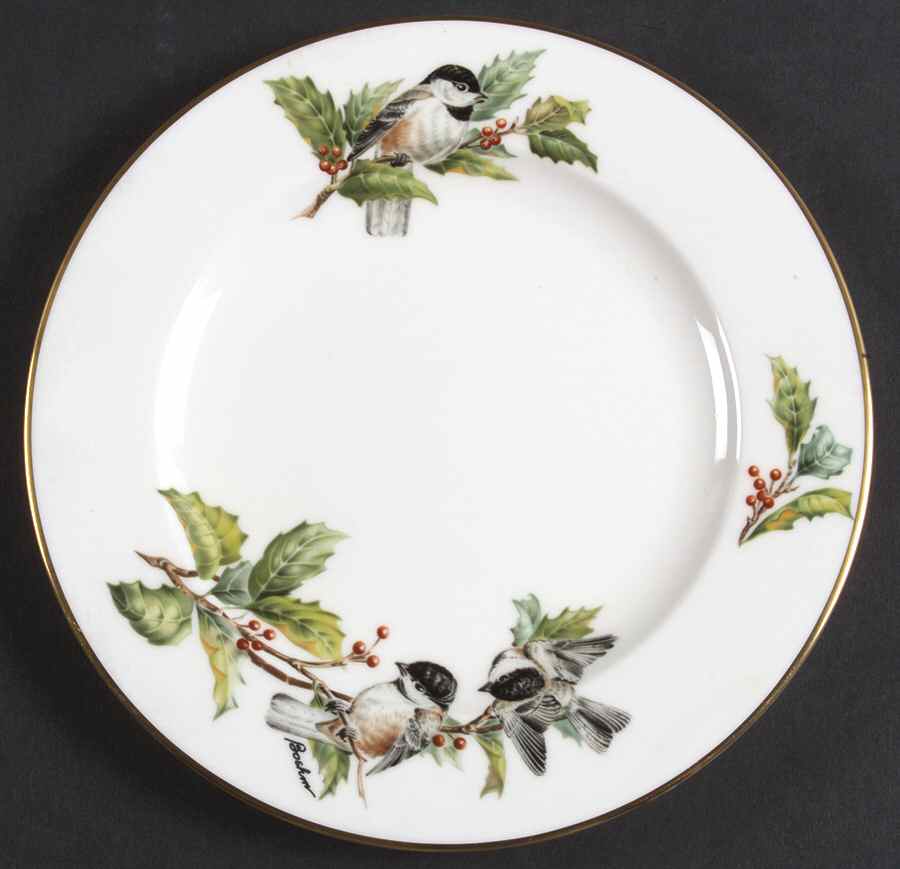Chickadee & Holly Salad Plate by Boehm-1