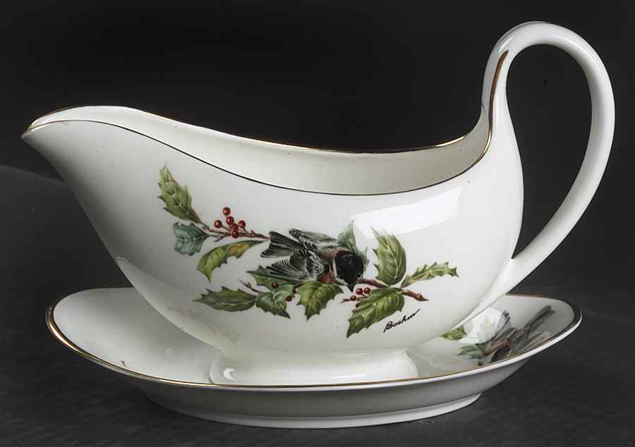 Chickadee & Holly Gravy Boat & Underplate by Boehm-1