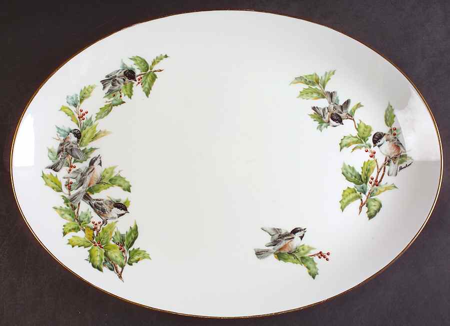 Chickadee & Holly 15" Oval Serving Platter by Boehm-1