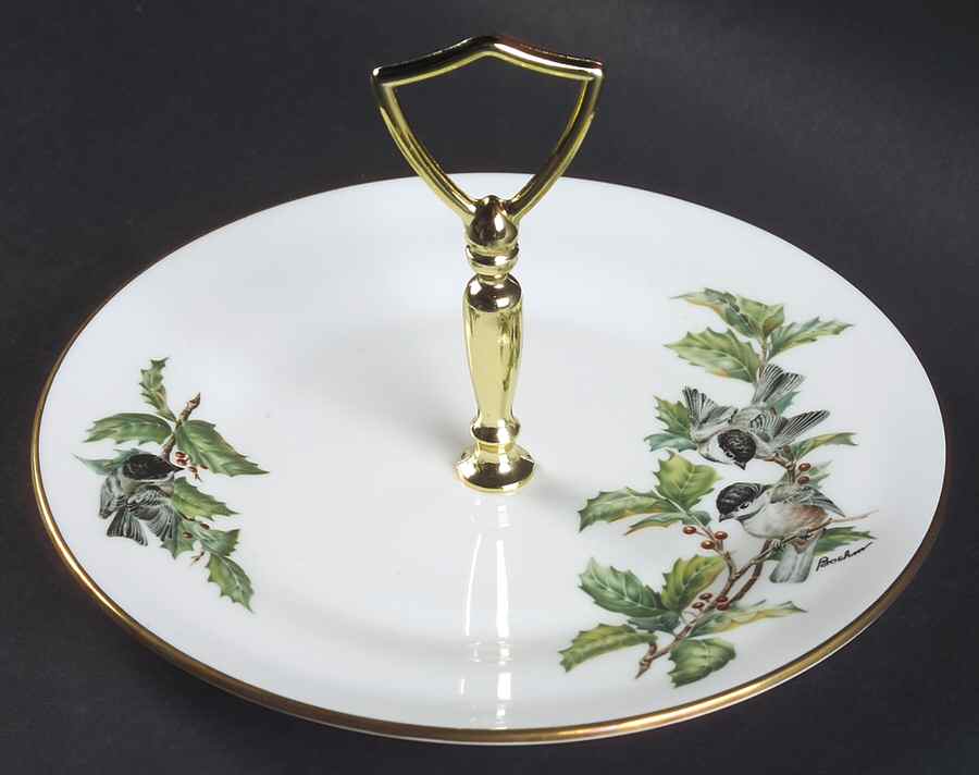 Chickadee & Holly Round Serving Plate with Handle (SP) by Boehm-1