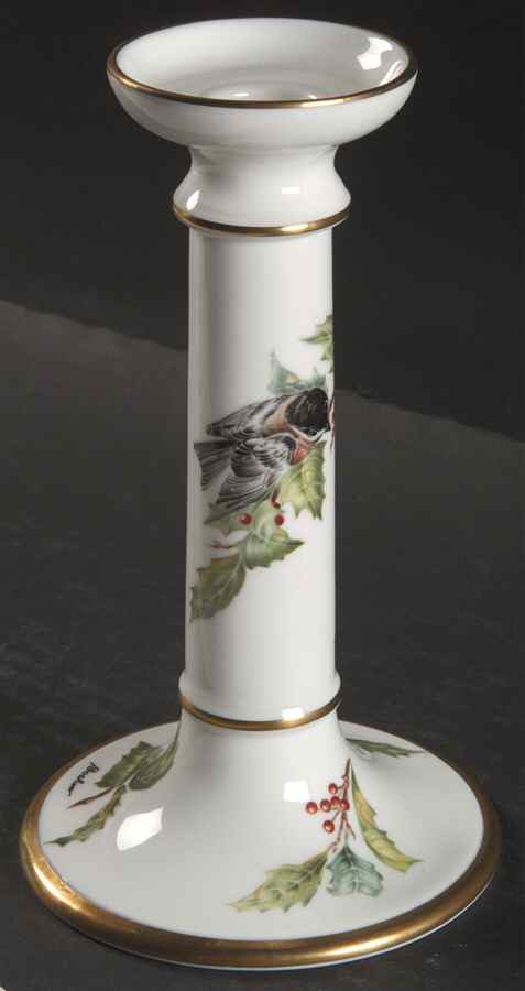 Chickadee & Holly Tall Candlestick by Boehm-1