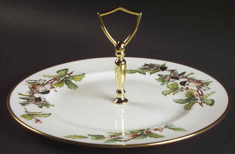 Chickadee & Holly Round Serving Plate with Handle (DP) by Boehm-1