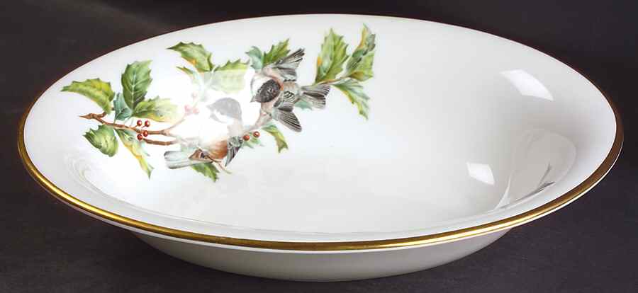 Chickadee & Holly 10" Oval Vegetable Bowl by Boehm-1
