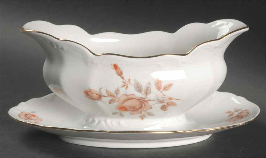 Alpin Rose Gravy Boat with Attached Underplate by Bohemia Ceramic Works-1