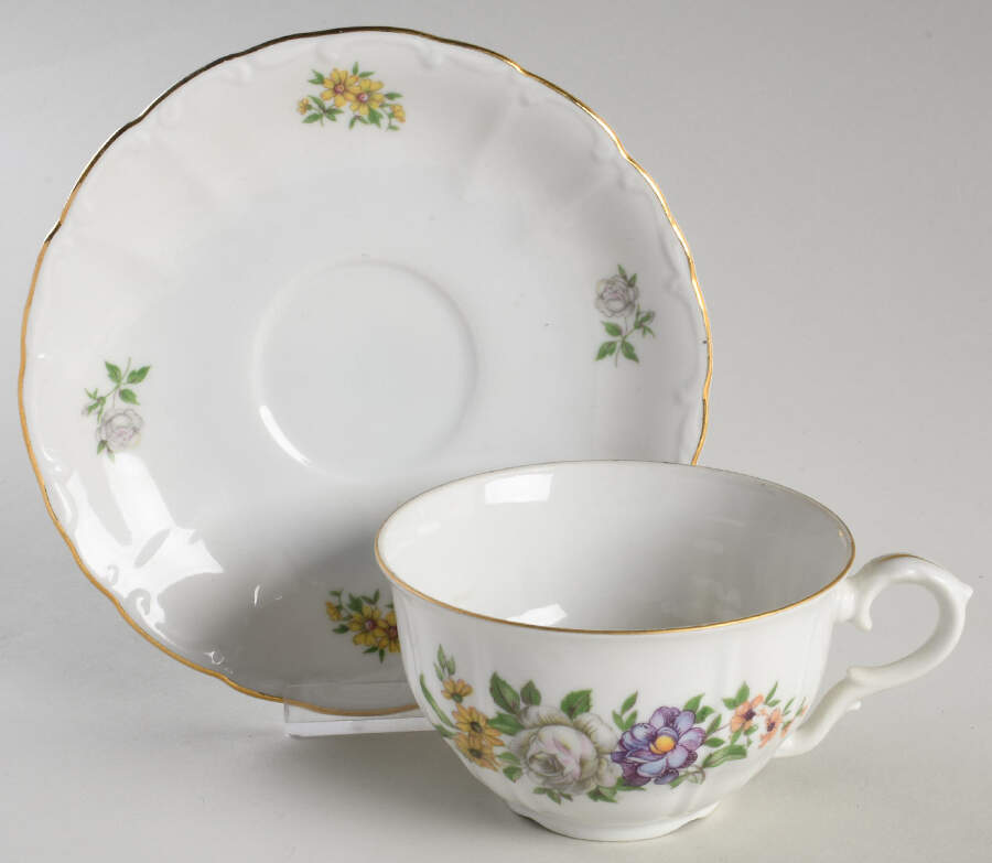 Bouquet (Scroll Edge) Flat Cup & Saucer Set by Bohemia Ceramic Works-1