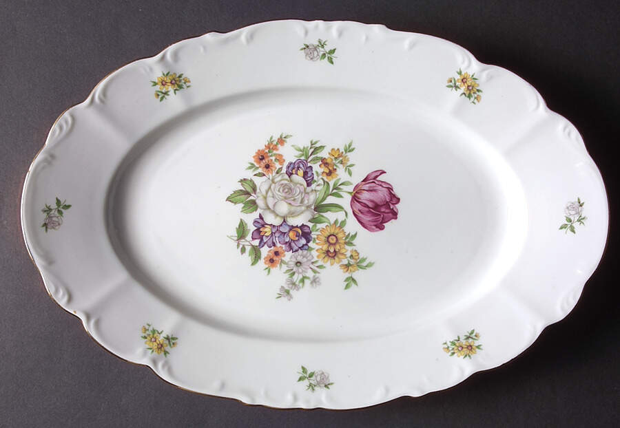 Bouquet (Scroll Edge) 13" Oval Serving Platter by Bohemia Ceramic Works-1