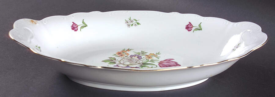 Bouquet (Scroll Edge) 13" Oval Vegetable Bowl by Bohemia Ceramic Works-1