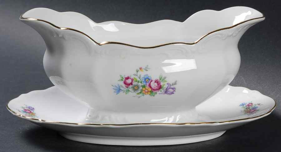 Bouquet (Scroll Edge) Gravy Boat with Attached Underplate by Bohemia Ceramic Works-1