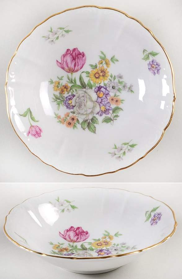 Bouquet (Scroll Edge) Fruit/Dessert (Sauce) Bowl by Bohemia Ceramic Works-1