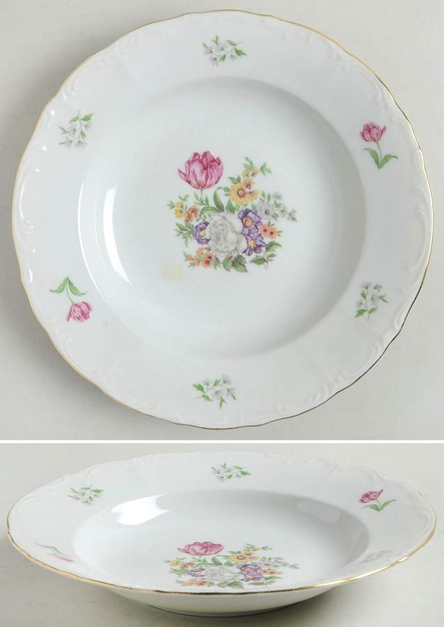 Bouquet (Scroll Edge) Rim Soup Bowl by Bohemia Ceramic Works-1