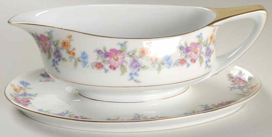 Floradora (Cream Border) Gravy Boat with Attached Underplate by Bohemia Ceramic Works-1