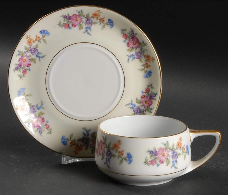 Floradora (Cream Border) Flat Cup & Saucer Set by Bohemia Ceramic Works-1
