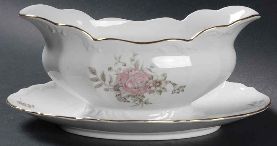 Maria (Embossed Scroll Edge) Gravy Boat with Attached Underplate by Bohemia Ceramic Works-1