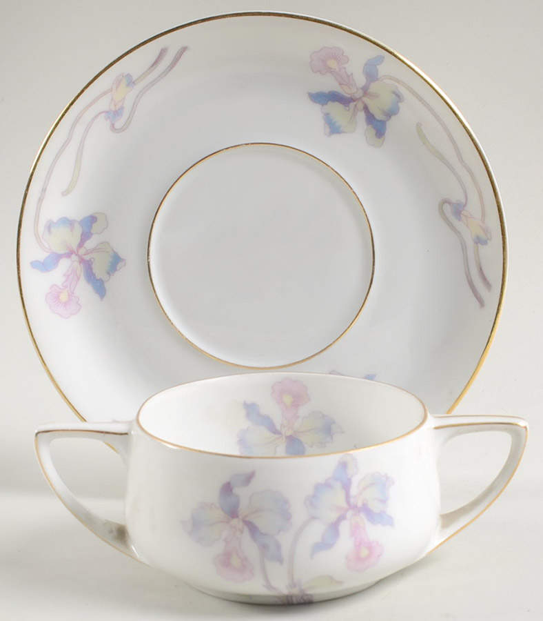 Orchid Iris Flat Bouillon Cup & Saucer by Bohemia Ceramic Works-1