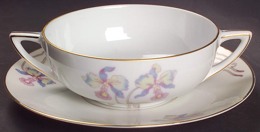 Orchid Iris Flat Cream Soup Bowl & Saucer Set by Bohemia Ceramic Works-1